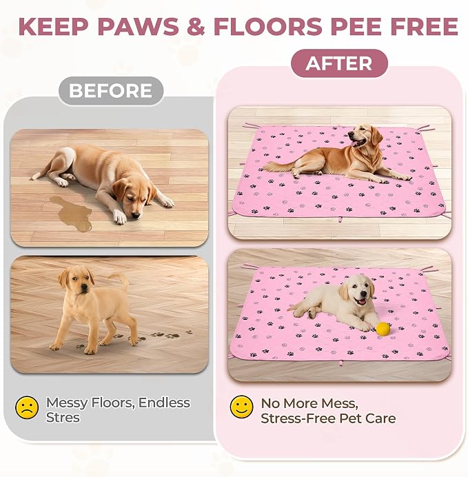Fostanfly Washable Dog Pee Pads, Ultra-Absorbent, 31"x36"-2 Pack, Pink | Leak-Proof, Waterproof, Non-Slip, Large Reusable Pee Pads for Puppy Potty Training, Crate and Playpen with 8 Tie Straps - Image 9