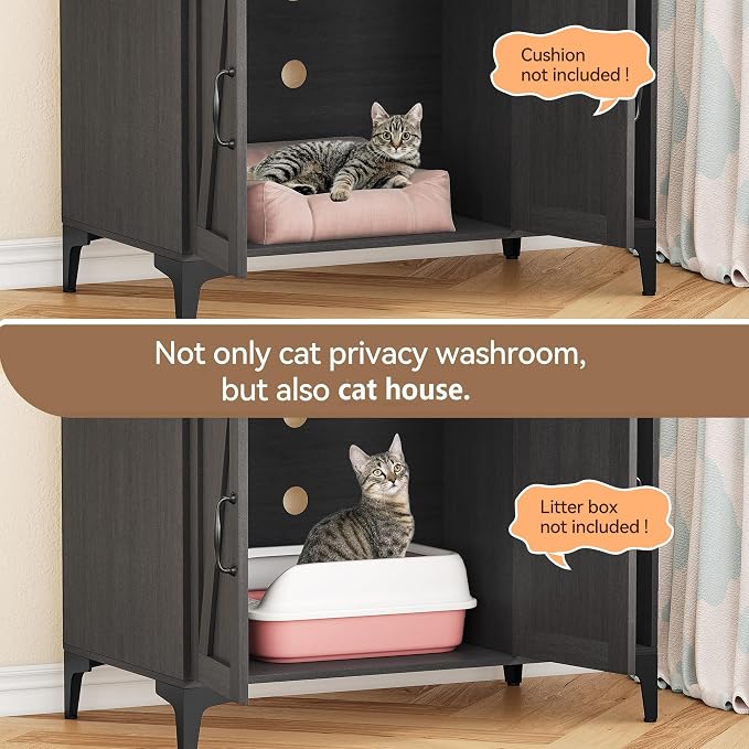 IDEALHOUSE Cat Litter Box Enclosure with Shelves and Doors,Wood Sturdy Hidden Litter Box Furniture,Indoor Cat House Furniture for Most of Litter Box,Litter Box Cabinet,Walnut Color - Image 4