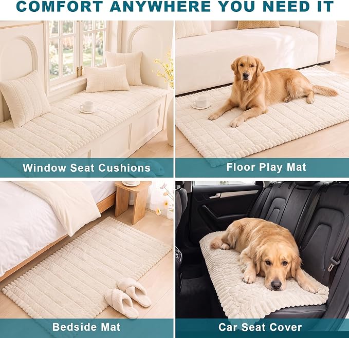KRFOONN Couch Cover for Dogs Washable Sofa Covers for 3 Cushion Non-Slip Fuzzy Couch Cushion Covers Sofa Slipcovers Couches Furniture Protector with Elastic Straps for Dogs Pets Mat(Beige,27.6" x 59") - Image 5