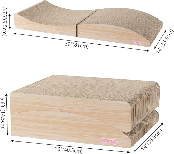 Eero 32" Modern Foldable Lounge Cat Scratcher with Catnip, Large Corrugated Cardboard Sofa Scratching Pad for Indoor Cats, Oak Wood, Oak Wood Finish CSR1011D - Image 3