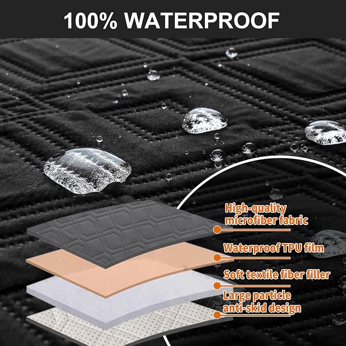 Genina Waterproof Couch Cover for Reclining Sofa - Non-Slip, Washable, 3 Seater Couch Protector for Dogs, Pets, Kids (Black, Recliner Sofa) - Image 6