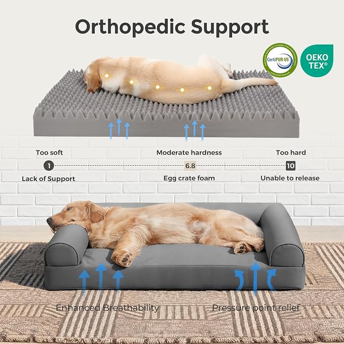 Sytopia 42 Inch Outdoor Waterproof Dog Bed for Extra Large Dogs, Washable Jacket-Grade Shell with Egg Crate Foam, Orthopedic Durable Bed for Patio, Deck, Ideal for Indoor Outdoor Use, Grey - Image 2