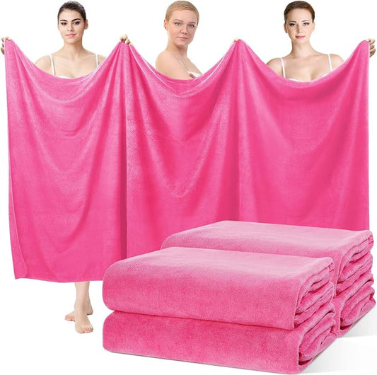 Mixweer 4 Pcs Oversized Bath Towels, 40 x 80 Inch Giant Microfiber Jumbo Bath Sheets Soft Bathroom Microfiber Quick Dry Absorbent Shower Towels for Spa Camping Beach(Hot Pink) by Mixweer