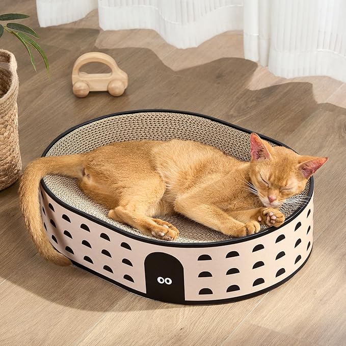 Conlun Oval Cat Scratcher Bed | Scratching Bowl Lounge for Kittens | Medium | Corrugated Cardboard Pad | Concave Shape | No Mess Enclosed Base | Serves as Couch Furniture Protector by Conlun