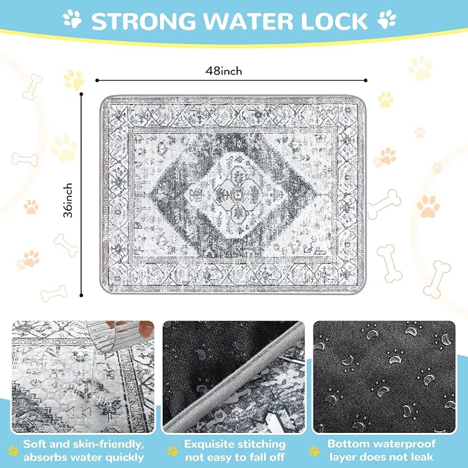 Lahome Reusable Washable Puppy Pads - 2 Pack Super Absorbent & Waterproof Dog Training Mats for Potty, Crate and Floor - Leakproof Pee Pads with Non-Slip Backing (Gray, 36"x48") - Image 6