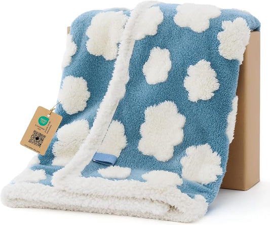 LE SURE Waterproof Dog Blankets for Small Dogs Cute Cozy 3D Jacquard,25x35 | Puppy Blanket for Cat Aesthetic Gift, Warm Soft Sherpa Throw Washable, Reversible Pet Couch Protector, Clouds Blue by Lesure