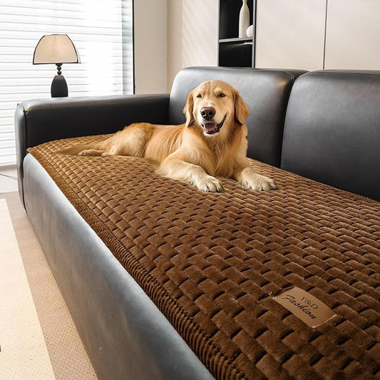 Couch Covers for Dogs Washable, Velvet Dog Couch Cover Protector, Fuzzy Plush Pet Sofa Cover for 3-4 Cushion Couch, Sofa Covers for Pets(1PC,Dark Brown,27.6"x94.5",3-4 Seater Sofa Pad Cover) by PJLZJFBY