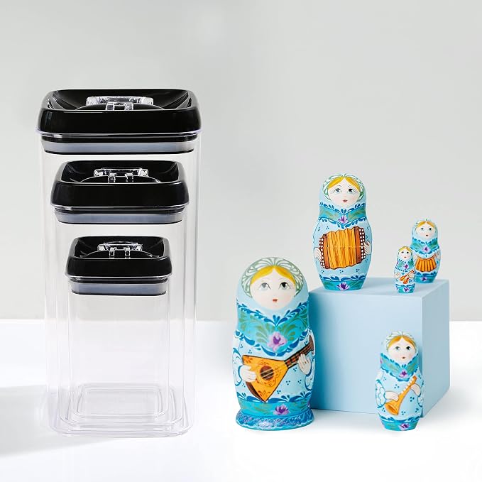 Felli Flip Tite Acrylic Food Storage Container with Lid 6” XL Air Tight Ring Seal Flip Lock, Plastic Kitchen Baking Canister for 5 lb Flour Sugar Rice Protein Powder Pantry Organizer (Nest-L Black) - Image 6