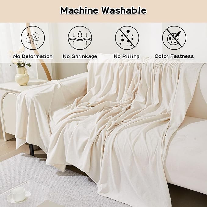 MEETSKY Couch Cover Washable for 2 Cushion Sofa, Cat Scratch Proof Furniture Protector Love Seat L Shape Couch Covers Soft Sectional Sofa Cover for Dogs Pets, 71" x 118", Creamy White - Image 3