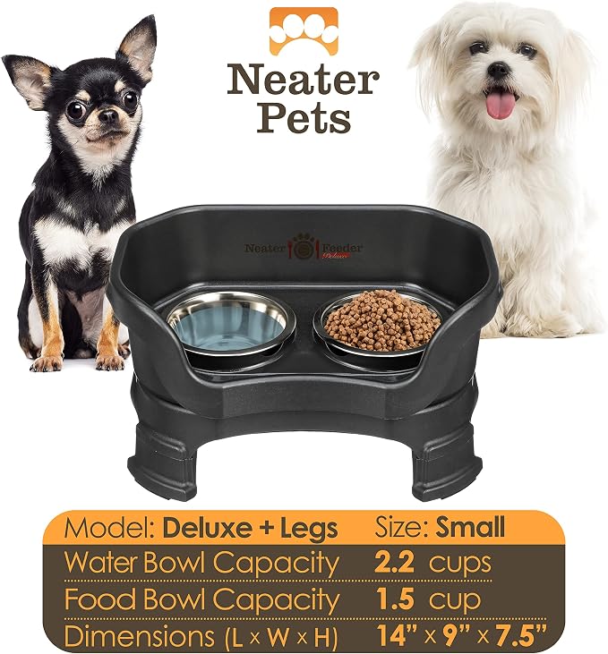 Neater Feeder Deluxe Mess-Proof Elevated Dog Bowls for Small Dogs (Up to 19 lbs), 2 Height Adjustable (6” & 7.5”) No-Spill Raised Dog Bowl Stand, Stainless Steel Food Bowl Set, Made in USA, Black - Image 2