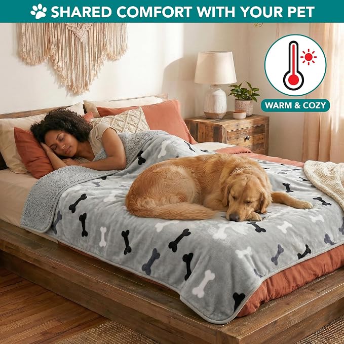 PetAmi Premium Waterproof Dog Blanket for Large Dogs, Reversible Sherpa & Flannel Fleece, Leakproof Pet Throw for Couch Protection, Soft Plush Furniture Protector for Cats, Washable, 60x80 Bone Grey - Image 4