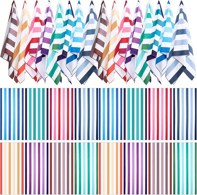 Redbaker 16 Packs 59 x 28 inches Oversized Vertical Stripe Beach Towel Bulk Extra Large Pool Towels Set Microfiber Quick Dry Swim Towel Blanket for Women Men Adult Bath Travel(Gradient Color) by Redbaker