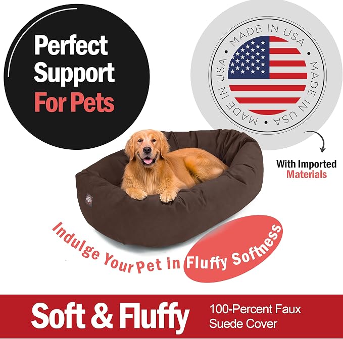 Majestic Pet 40 Inch Suede Calming Dog Bed Washable – Cozy Soft Round Dog Bed w/Spine Support for Dogs to Rest Head - Fluffy Donut Dog Bed 40x29x9 (Inch) - Round Pet Bed Large – Chocolate (2025) - Image 2