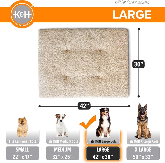 K&H Pet Products Dog Cot Pad (Cot Sold Separately), Pillow-Top Comfort Bed for K&H Large Elevated Dog Beds, Soft & Fluffy, Secure Fit Straps, Machine Washable, Portable - Large 42 X 30in Tan Fleece - Image 4