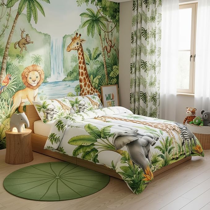 QOOMO Wild Animal Comforter Queen Size,Elephant Giraffe Zebra Kids Bedding Set,3Pcs Bedding Set Printed Comforter with 2 Pillowcases,Down Alternative,Soft and Lightweight,for All Seasons - Image 2