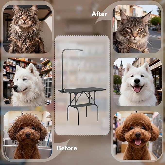 32-Inch Dog Grooming Table for Small & Medium Dogs, Foldable Pet Grooming Table with Adjustable Arm, Noose & Mesh Tray, Non-Slip Waterproof Surface, Supports Up to 300 lbs - Image 6