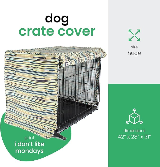 Molly Mutt I Don't Like Mondays Dog Crate Cover, 100% Cotton Canvas Cover with 2 Roll-Up Panels, Ideal for Dog or Cat Crate, Durable, Washable, and Free of Harmful Chemicals, 42" x 28" x 31" - Image 2