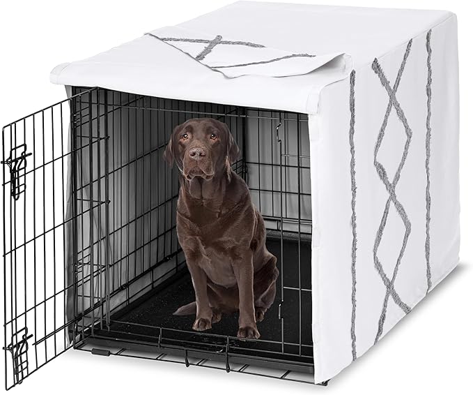 Sweet Jojo Designs 42in. Medium/Large Dog Crate Cover (Grey Boho Modern Tuft) Pet Cage, Kennel Covers (Bohemian, Farmhouse, Shabby Chic, Designer, Neutral, Elegant, Minimalist, Gray Tufted Cotton) by SweetJojoDesigns