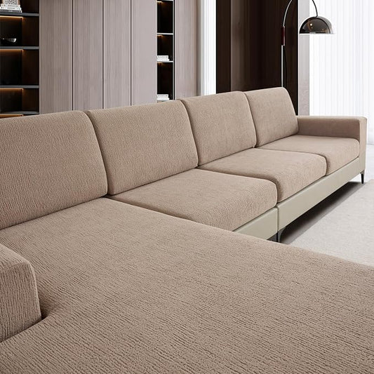 Couch Cushion Covers Chaise Couch Cover Stretch Sectional Sofa Slipcover Washable Wear-Resistant Furniture Protector(Khaki,1 Piece for Chaise or Sofa 3-Seater) by Jialudora