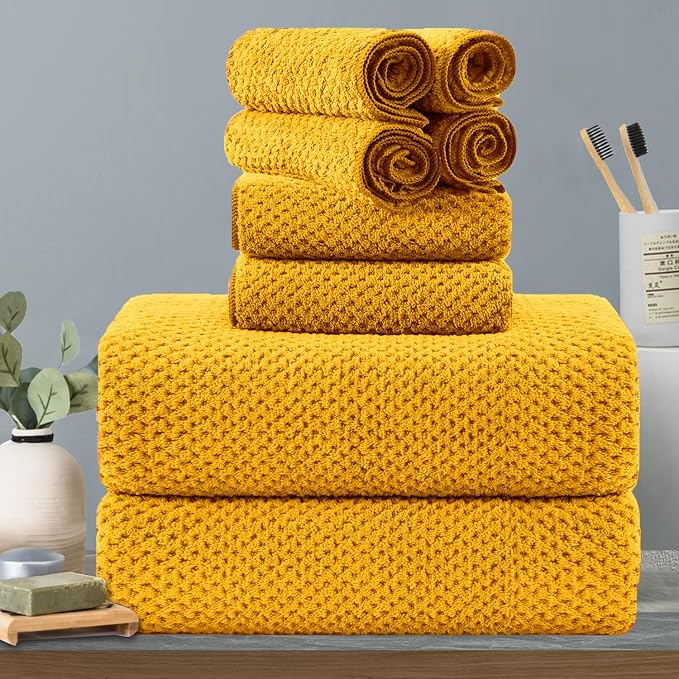 Hailea 8-Piece Yellow Bath Towels Set,2 Oversized Large Bath Towels Sheet,2 Hand Towels and 4 Washcloths - 600 GSM Soft Luxury Towel Set,Highly Absorbent Quick Dry Towel for Bathroom,Hotel and Spa by Hailea