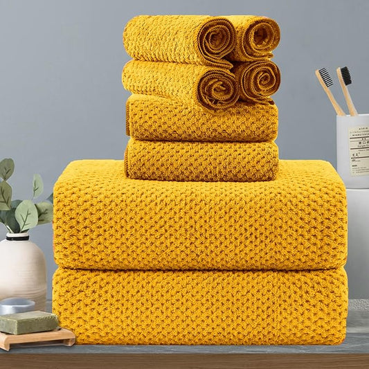 Hailea 8-Piece Yellow Bath Towels Set,2 Oversized Large Bath Towels Sheet,2 Hand Towels and 4 Washcloths - 600 GSM Soft Luxury Towel Set,Highly Absorbent Quick Dry Towel for Bathroom,Hotel and Spa by Hailea