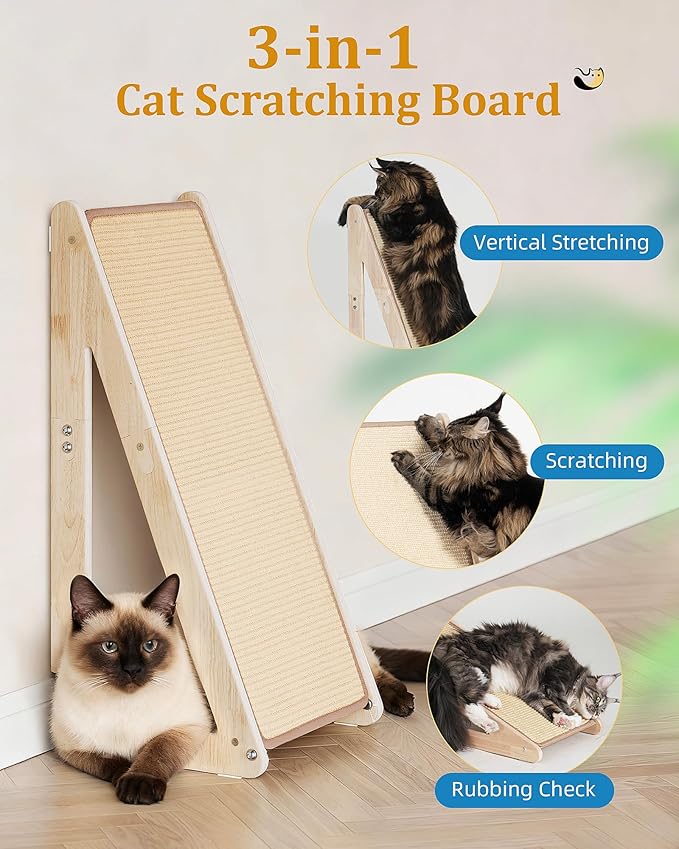 Aechonow 26.4'' Sisal Cat Scratcher Ramp for Indoor Cats | Vertical Scratching Pad for Large Cats, Wooden Cat Furniture - Image 2