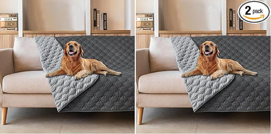 gogobunny 3X Stronger Waterproof Pet Blanket, Scratch Proof Furniture Protector for Dogs Cats, Reversible Cover 52x82 Inch, Dark Grey/Light Grey (Pack of 2) by gogobunny