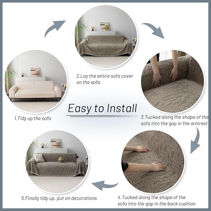 MYSKY HOME Couch Covers for 3 Cushion Couch Sofa, Sectional Couch Cover L Shape Chenille Couch Cushion Covers for Pets, Furniture Protector Cover for Dogs, Kids, 91"X150", Sand - Image 7