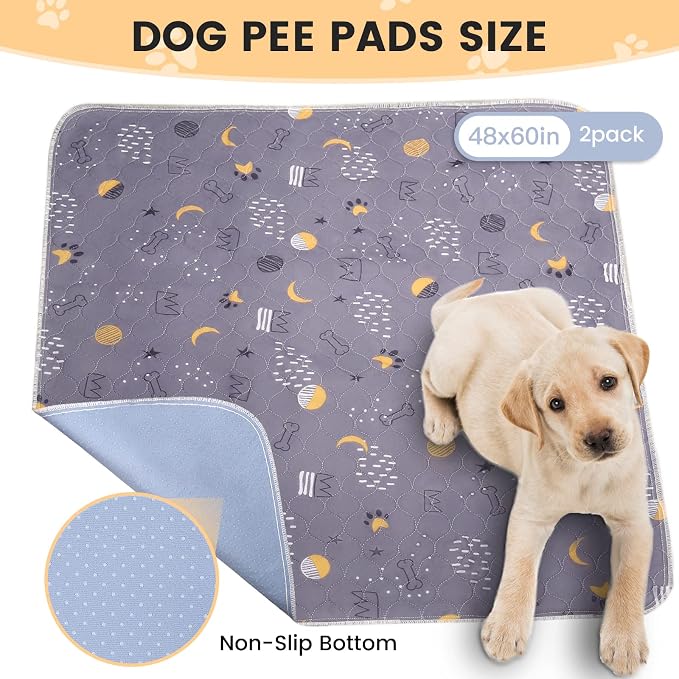 UPSKY Washable Pee Pads for Dogs 2 Pack 48” x 60” Reusable Puppy Pads Waterproof Pet Training Pads, Non-Slip Dog Mats Fast Absorbent Whelping Pads for Playpen, Potty, Crate, Bed - Image 2