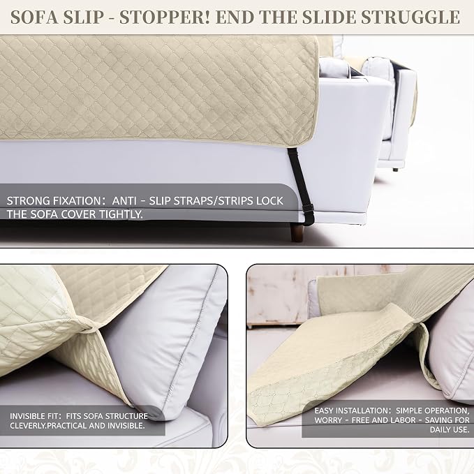 Sectional Couch Covers for Dogs 100% Waterproof Corner L Shaped Sofa Cover Pet Friendly Velvet Washable Anti Slip L Shape Modular Sofa Slipcover Protector with Pockets (Beige, X-Large) - Image 4