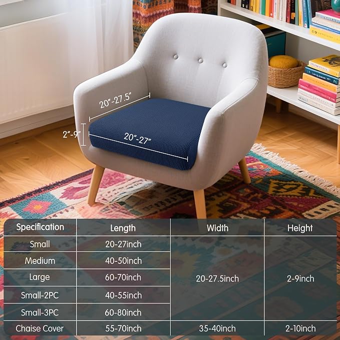 Hokway Stretch Couch Cushion Slipcovers Reversible Cushion Protector Slipcovers Sofa Cushion Protector Covers(Darkblue, Small) - Image 3