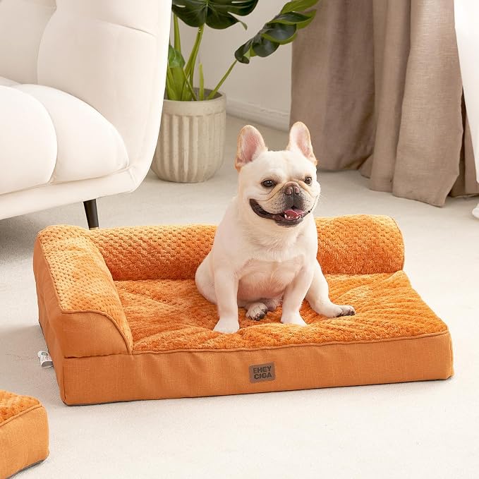EHEYCIGA Orthopedic Dog Bed Medium Size Dogs, Memory Foam Dog Bed with Washable Removable Cover, Waterproof Pet Sofa Couch for Crate with Nonskid Bottom, 30x20x6, Pumpkin - Image 8