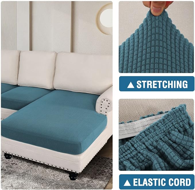 H.VERSAILTEX Sectional Couch Covers 3 Pieces Sofa Seat Cushion Covers L Shape Separate Cushion Couch Chaise Cover for Both Left/Right Sectional Couch (Seat Only: 1 Chaise + 2 Sofa, Storm Blue) - Image 6