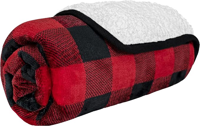 PETAMI Sherpa Fleece Waterproof CAT and Dog Blanket, Checkered RED, Small - Image 7