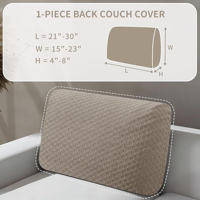 YEMYHOM Couch Cushion Covers for Sofa, Stretch Sectional Back Cushion Covers Washable Thick Furniture Protector Sofa Slipcovers for Pets (1PC Back Couch Cover, Khaki) - Image 2