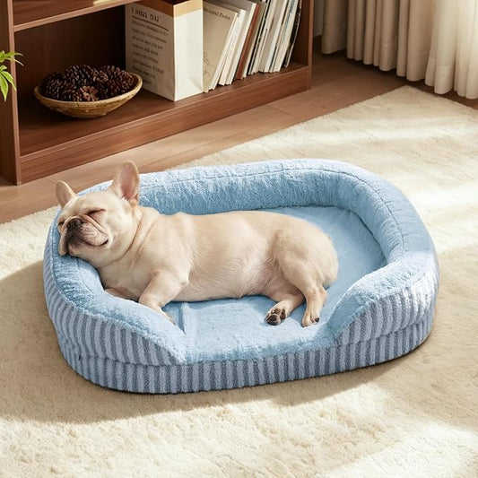 MIXJOY Orthopedic Dog Beds Medium Sized Dog,Medium Waterproof Oval Dog Bed with Removable Washable Cover,Egg-Crate Foam Big Pet Bed Couch Sofa with Bolster Sides,Non-Slip Bottom,M 28"X23",Blue by MIXJOY