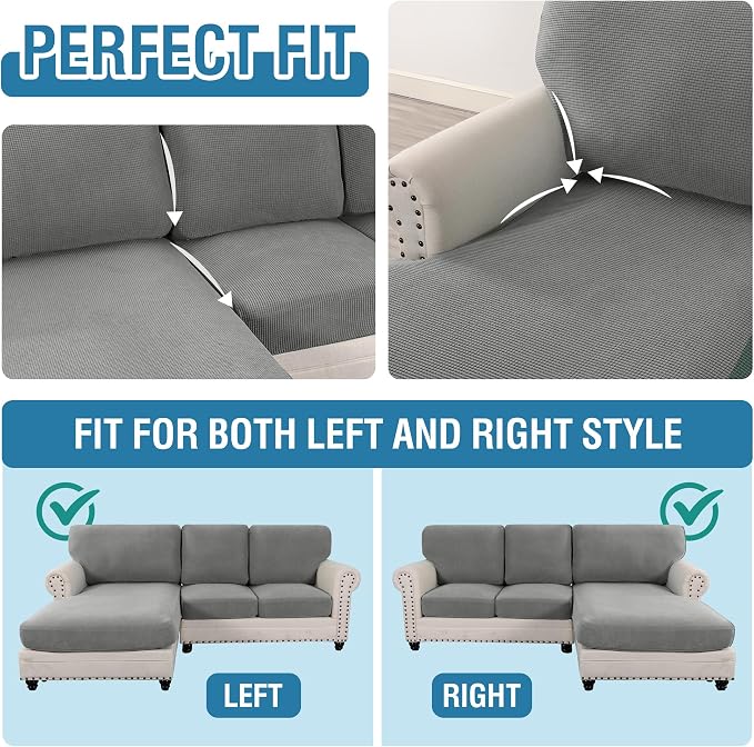 H.VERSAILTEX Sectional Couch Covers 6 Pieces Stretch Sofa Covers for Sectional Sofa Set Separate L Shaped Couch Cover for Both Left/Right Couch (Seat and Back: 1 Chaise + 2 Sofa, Dove) - Image 5