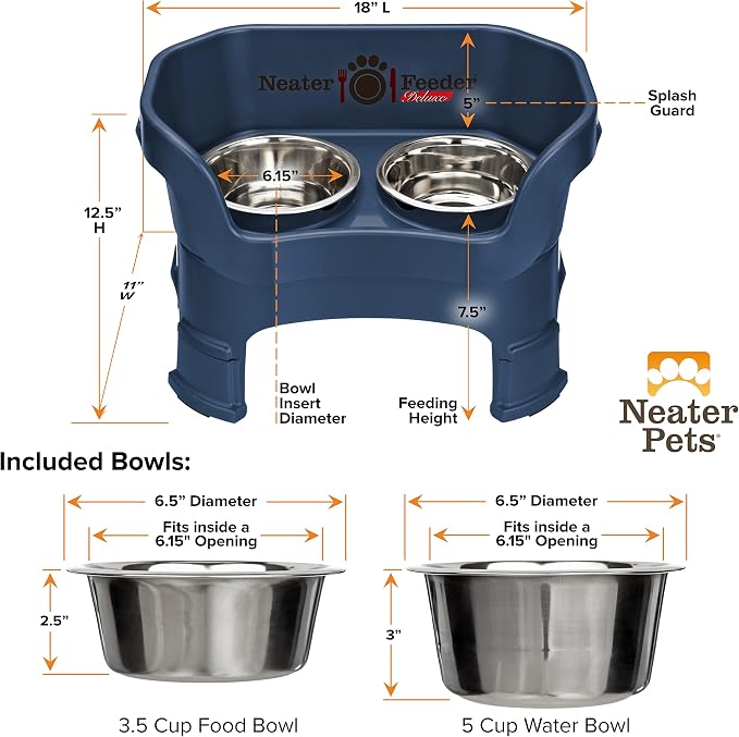 Neater Feeder Deluxe Mess-Proof Elevated Dog Bowls for Medium Dogs (19–40 lbs), 2 Height Adjustable (10” & 12.5”) No-Spill Raised Dog Bowl Stand, Stainless Steel Food Bowl Set, Made in USA, Dark Blue - Image 9