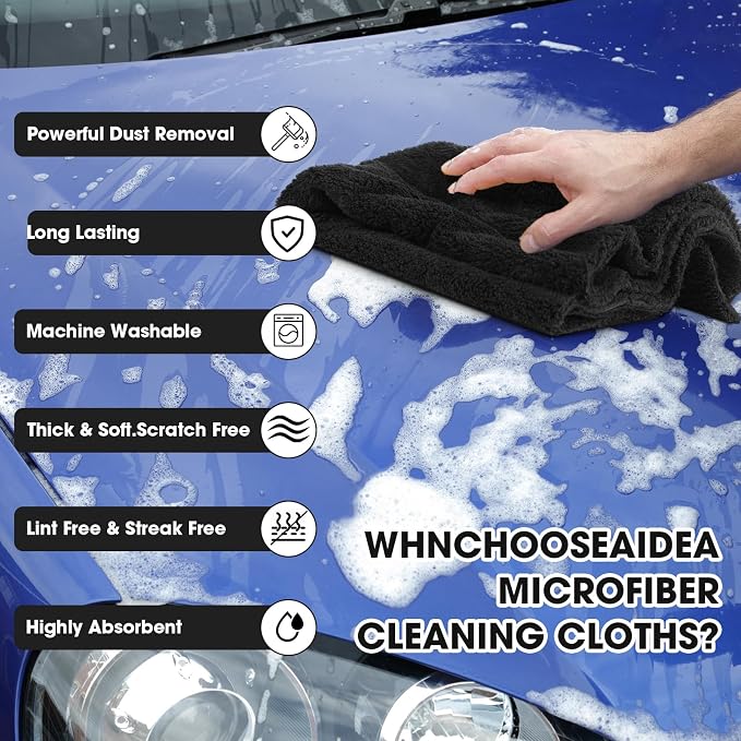 Shimeyao 30 Pcs 16 x 16 Inch Edgeless Microfiber Plush Towels for Cars Detailing Drying Wash Polishing Absorbent Cleaning Cloths, 500 GSM (Black) - Image 4