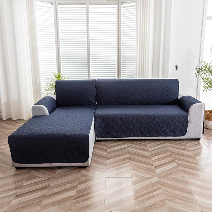 Genina Waterproof L Chaise Sectional Cover for Kids Pets (Navy Blue, Large) | Reversible Design,Anti-Slip Fit,Blocks Pet Hair and Scratches,Stain-Resistant & Easy Install,Machine Washable - Image 8