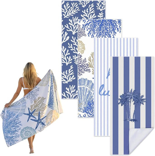 Frienda 4 Pack Microfiber Oversized Lightweight Beach Towel 71x32 in for Women Men Microfiber Quick Dry Sand Free Ocean Coastal Towels for Beach Pool Travel(Coral) by Frienda