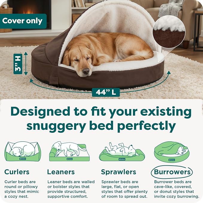 FurHaven Replacement Dog Bed Cover for Sherpa & Suede Snuggery, Fits Cool Gel-Top Foam Beds & Solid Orthopedic Foam Beds, Machine Washable, Jumbo XL (44 inch), Espresso - Image 3