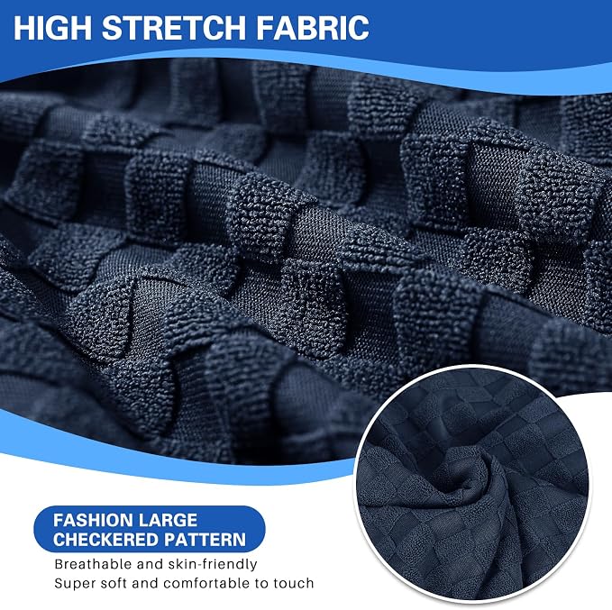 YEMYHOM Stretch Individual Cushion Covers Large Sofa Seat Cushion Slipcovers Soft Couch Cover Replacement Large Checkered Furniture Protector with Elastic Bottom (2 Pcs XL Cushion Covers, Navy) - Image 4