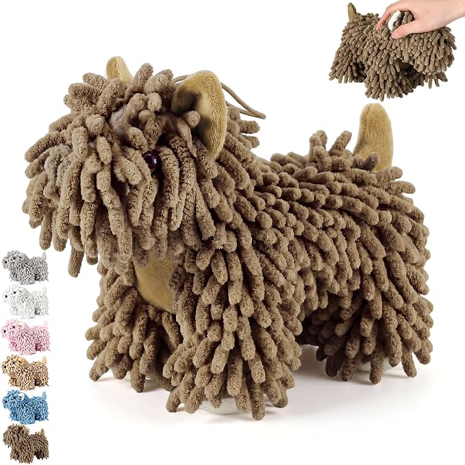 Tegeme 1 Pcs Chenille Dog Hand Towel Fuzzy Towel Absorbent Microfiber Soft for Bathroom Kitchen Washstand (Dark Brown,Standing Dog) by Tegeme