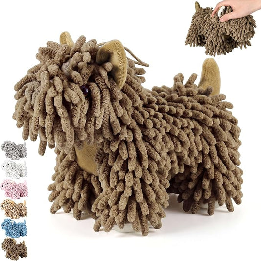 Tegeme 1 Pcs Chenille Dog Hand Towel Fuzzy Towel Absorbent Microfiber Soft for Bathroom Kitchen Washstand (Dark Brown,Standing Dog) by Tegeme