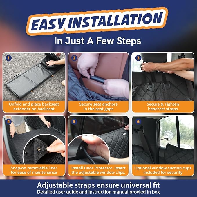 Panther Armor Dog Car Seat Cover, Hard Bottom Backseat Extender, Black | Waterproof bench seat protector with 2 door protectors. Foldable 8-panel dog hammock. Washable - Image 4