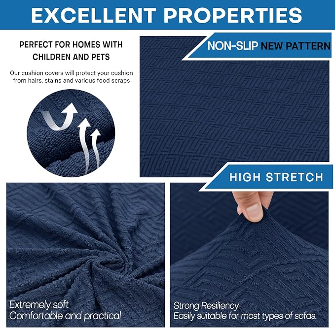 XINEAGE 2026 New 4 Pieces Couch Covers for 3 Cushion Couch Super Stretch Thick Soft Sofa Cover Anti Slip Sofa Slipcover Dogs Cats Furniture Protector (Navy Blue, 71"-91") - Image 5