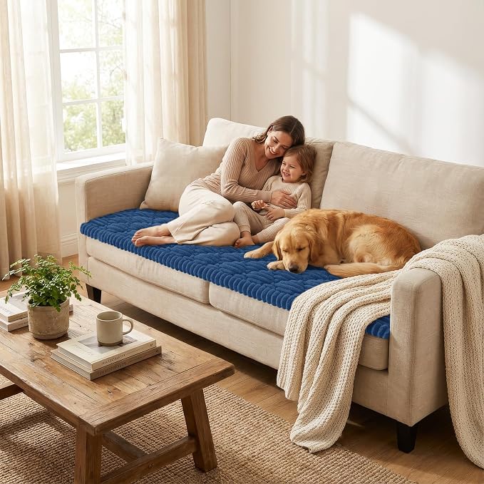 Smiry Couch Cover for Dogs Washable, Non Slip Fuzzy Pet Sofa Protector | Soft Thick Furniture Cover for Sofa, Loveseat and Sectional, Scratch & Pet Hair Resistant (Navy, 27.6" x 88") - Image 2
