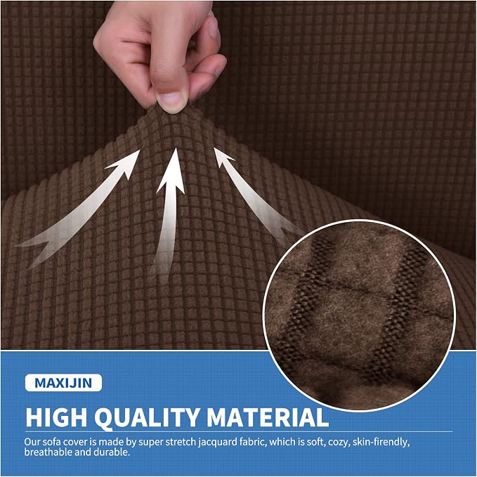 MAXIJIN 4 Piece Couch Covers for 3 Cushion Couch Super Stretch Sofa Cover for Dogs Pet Proof Fitted Furniture Protector Spandex Jacquard Non Slip Magic Couch Slipcover Washable (Large, Coffee) - Image 3