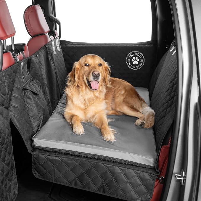 Ruff Liners Standard Dog Bed for Car Back Seat, Gray – As Seen on Shark Tank – Fits Standard Seat Extender – Non-Slip Base, Waterproof, Machine-Washable – Dog Mat for Car with Rebound Foam Comfort by RuffLiners